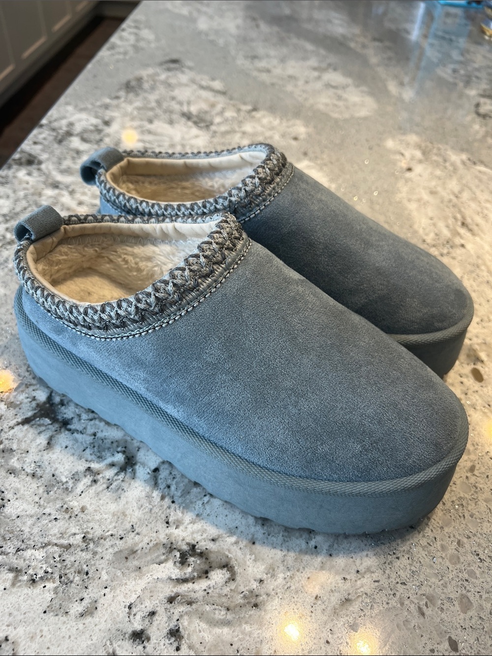 Sheln SHEIN Grey Blue Suede Platform Tazz Slippers Size 38 Clogs
